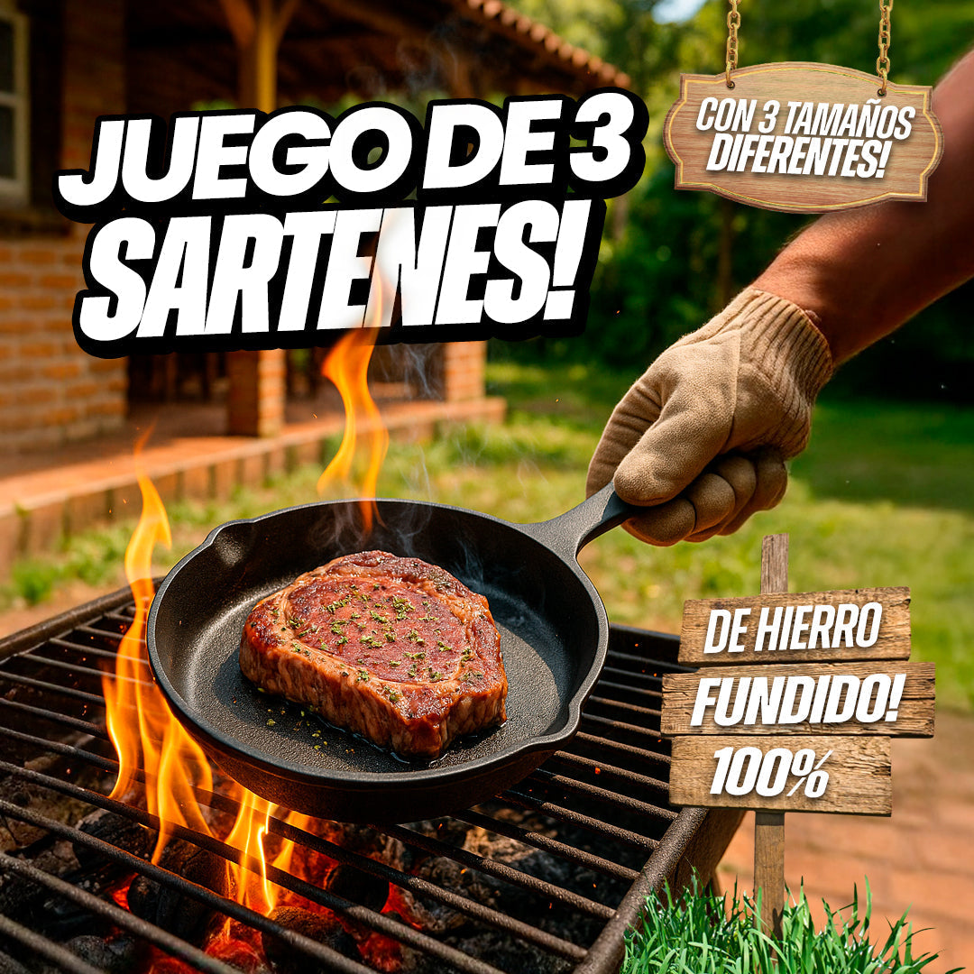 Juego De Sartenes, Hierro Fundido, X 3 Piezas