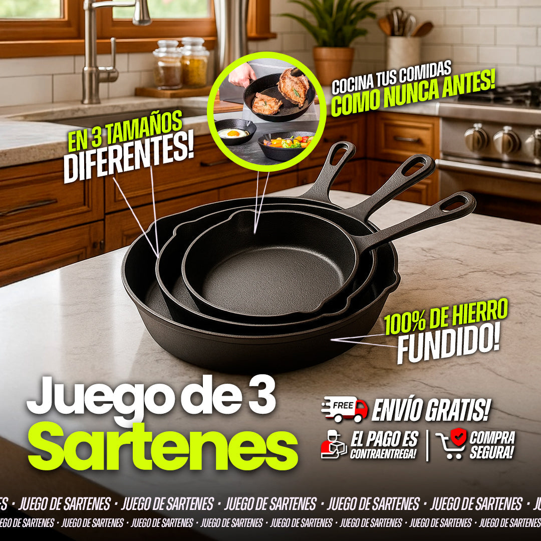 Juego De Sartenes, Hierro Fundido, X 3 Piezas